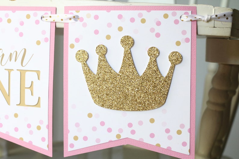 Princess First Birthday High Chair Banner Pink and Gold Princess Birthday High Chair Decoration First Birthday Party Decorations image 3