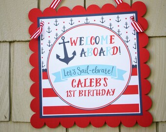 Nautical Birthday Welcome Door Sign - Nautical Boy Birthday Decorations Fully Assembled - Nautical Baby Shower
