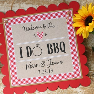 I Do BBQ Bridal Shower Welcome Door Sign, BBQ CoEd Couples Shower Decorations, Fully Assembled, BBQ Rehearsal Dinner Welcome Sign