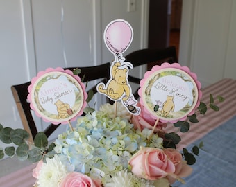Winnie the Pooh Baby Shower Centerpiece, Pooh Baby Girl Decor, Winnie the Pooh Balloon Centerpiece Set, Pink Baby Shower Handmade Decor