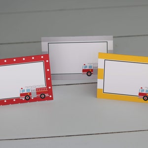 Firetruck Food Labels  - Firetruck Birthday Food Tents or Place Cards, Fireman Birthday Party Decor, Red Yellow Gray