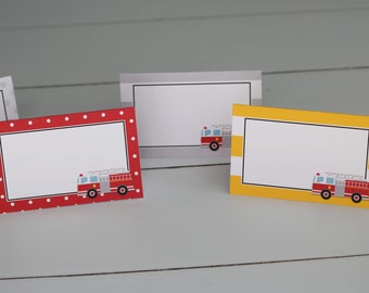 Firetruck Food Labels  - Firetruck Birthday Food Tents or Place Cards, Fireman Birthday Party Decor, Red Yellow Gray