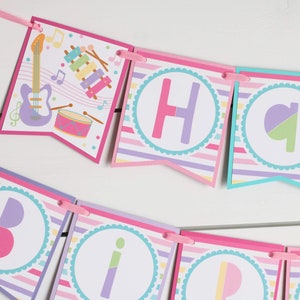 Music Birthday Banner, Musical Instruments Birthday Decorations, Music Birthday Party, Pink Purple Turquoise, Pastel Music Party Decor