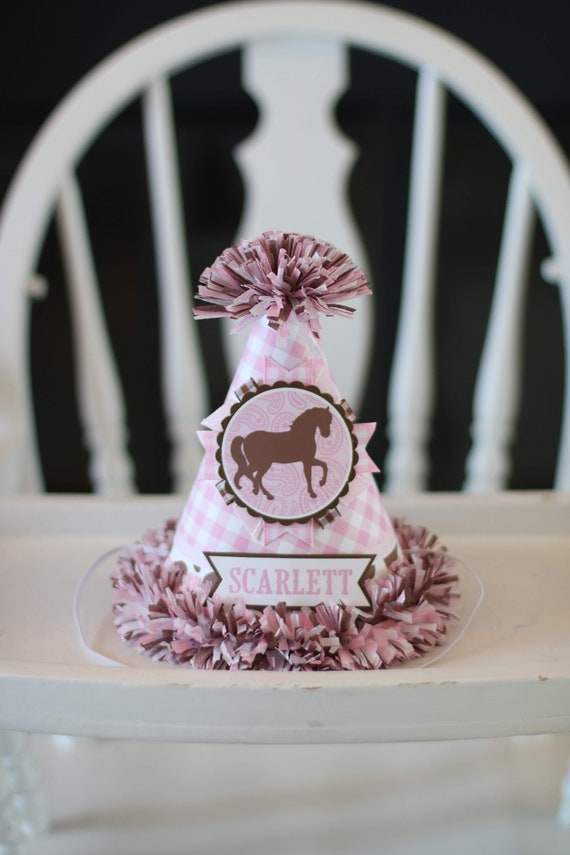 Cowgirl Horses Birthday Party Hat Western Pink Brown First Etsy