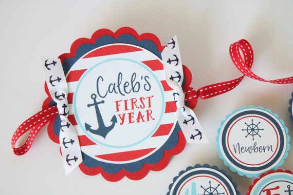 Nautical Birthday First Year Photo Banner - 12 Month Photo Banner - Nautical First Birthday Banner for Photos