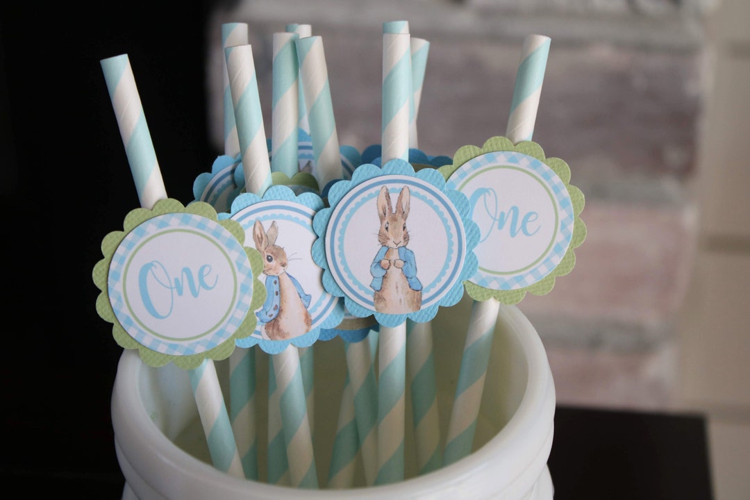 Peter Rabbit Birthday Party Straws With Tags, Easter Bunny Birthday ...