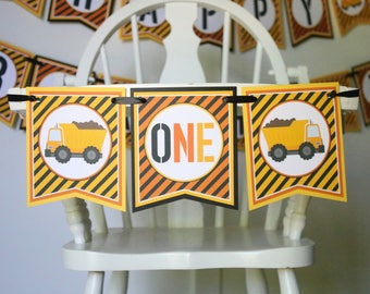 Construction High Chair Banner - Construction Birthday Party Banner - High Chair Decor - First Birthday