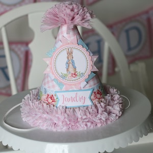 Pink Peter Rabbit Birthday Hat - Girl First Birthday Party Hat - Spring Bunny Birthday - First Birthday Photo Prop