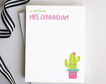 Teacher Notepad, Teacher Gift,  Cactus Notepad, Notepad for Her, Personalized Notes, Cactus Stationery - Style: Happy Cactus