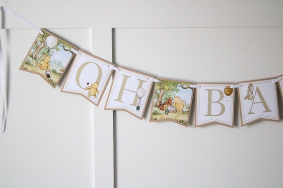 Winnie the Pooh Baby Shower Banner, Pooh Bear Baby Shower Decor, Winnie the Pooh Party Decorations, Neutral Baby Shower