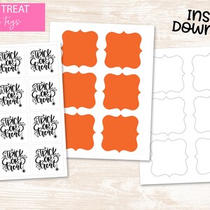 May include: Printable Halloween trick or treat tags with a black and white design. The tags feature the text "Trick or Treat" with a spider web and spider design. There are also blank tags with an orange and white design. The text "Instant Download!" is in the top right corner of the image. The text "pink apple PARTIES" is in the bottom right corner of the image.