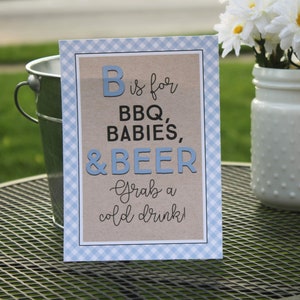 Baby-Q Baby Shower Signs - Light Blue BBQ Baby Shower 5x7 Signs - Set of 4