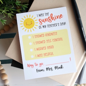 Regalo del Bloc de notas del maestro, Agradecimiento al maestro, Correo feliz, Notas para enviar a casa, Papelería para maestros Sunshine, Brag Pad, Estilo: Sunshine Brag Pad