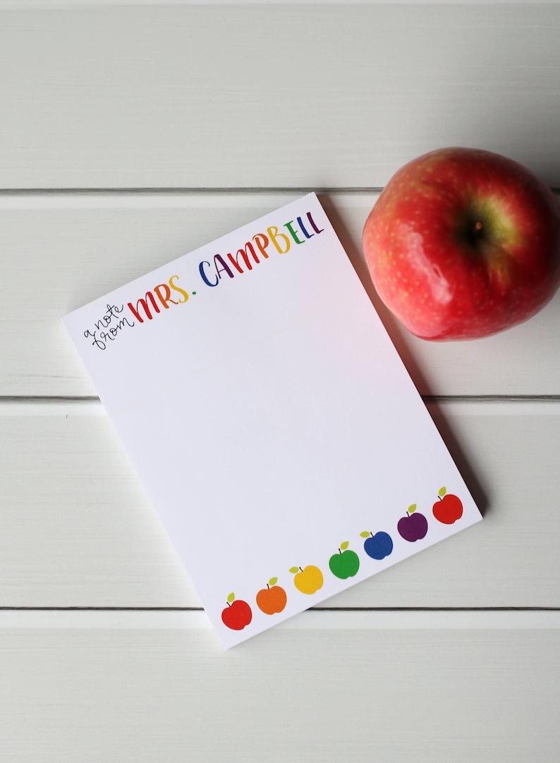 Gifts for Teachers - Personalized Teacher Notepad - Teacher Stationery - Teacher Appreciation Gift - Style: Rainbow Apples 