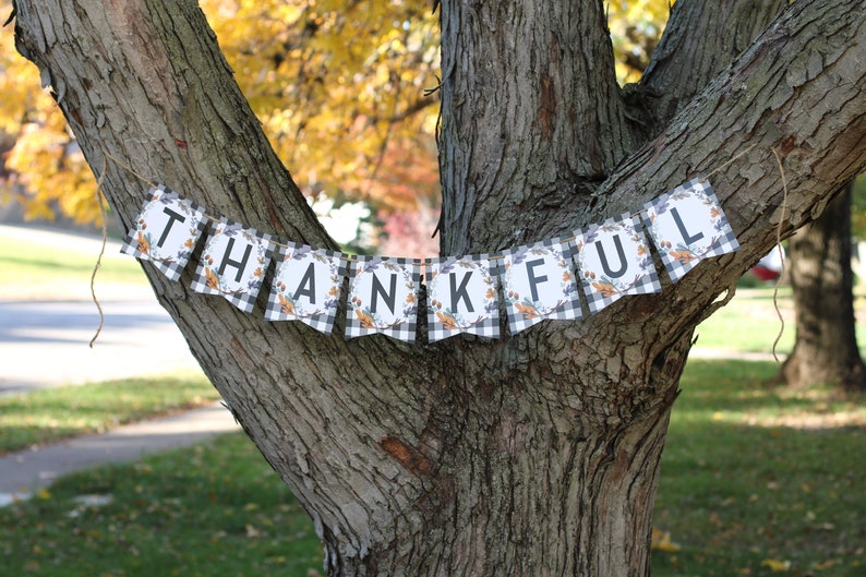 Thanksgiving Banner Printable DIY Buffalo Plaid Thankful Banner Printable Thanksgiving Decorations INSTANT DOWNLOAD image 3