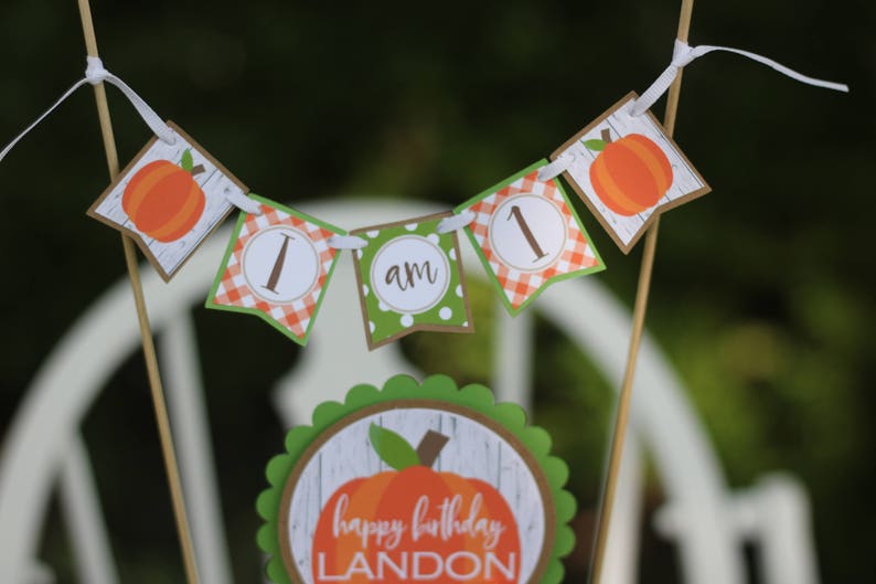 Little Pumpkin Cake Banner Set Cake Bunting /& Topper Set Pumpkin Boy Cake Topper Set Orange and Green