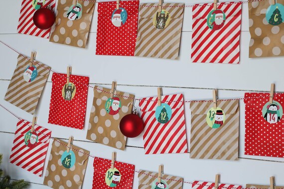 Advent Calendar Countdown to Christmas Advent Bags Stickers Advent Calendar Kit Advent Countdown for Kids Style Christmas Fun Etsy