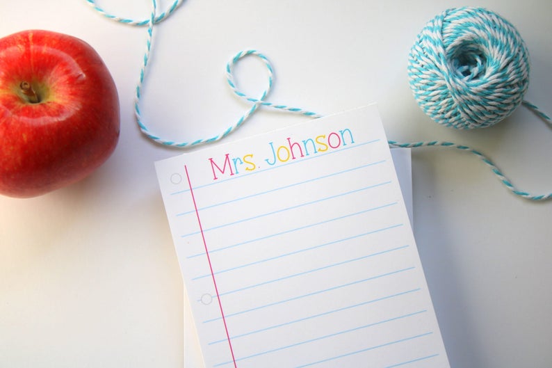 Custom Teacher Notepad - Personalized Teacher Gift - Teacher Appreciation Gift - Style: Notebook Paper 