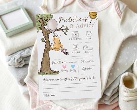 Winnie the Pooh Game for Baby Shower, Advice & Predictions Cards, Printed and shipped to you next day!