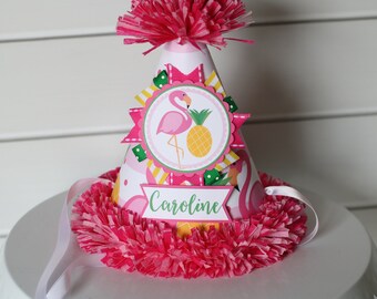 Flamingo Pineapple First Birthday Party Hat -  Tropical Summer Birthday - Girl First Birthday - Flamingo Pineapple Decorations