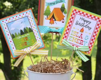 Camping Birthday Centerpiece Sticks, Camp Birthday Party Decor, One Happy Camper Party Decorations, Camping Table Decor