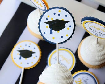 Graduation Cupcake Toppers, Class of 2026 Cupcake Decorations, Grad Party Cupcake Picks, Choose your School Colors!