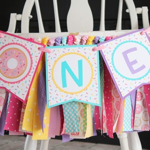 Donut Bright High Chair Fabric Garland, Donut Grow Up Birthday High Chair Decoration, High Chair Bunting image 2