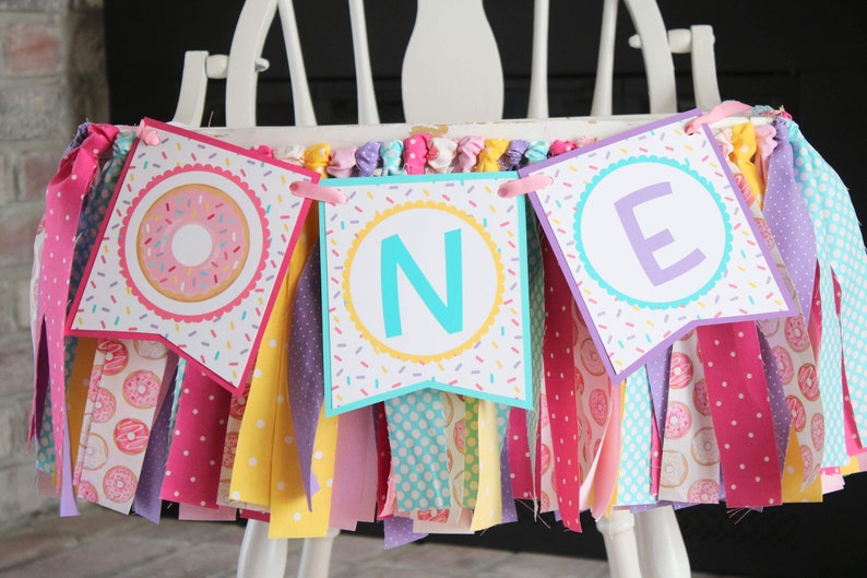 Donut Bright High Chair Fabric Garland, Donut Grow Up Birthday High Chair Decoration, High Chair Bunting image 2