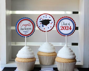 Graduation Cupcake Toppers, Class of 2026 Cupcake Decorations, Grad Party Cupcake Picks, Choose your School Colors!
