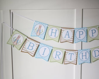 Peter Rabbit Birthday Banner, Beatrix Potter Party Decor, Spring Bunny Birthday Decor, Peter Rabbit First Birthday, Rabbit Birthday Banner