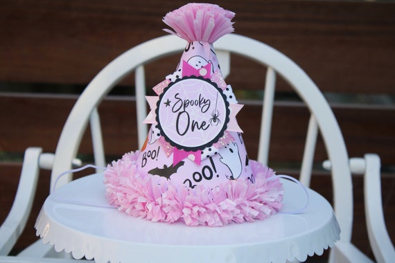 Pink Halloween Birthday Party Hat, Pink "Spooky One" Birthday Hat, First Birthday Photo Prop, Pink Ghost Halloween First Birthday