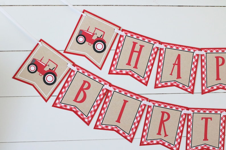 Tractor Birthday Banner Red Tractor Farm Birthday - Etsy