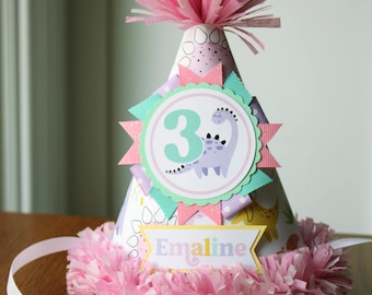 Dinosaur Girl Birthday Party Hat, Pastel Dinosaur Birthday Hat, First Birthday Photo Prop, Three-Rex Birthday, Dino One A Saurus Birthday