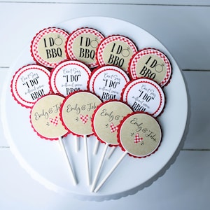 I Do BBQ Cupcake Toppers, Barbeque Bridal Shower Couples Shower Decor, BBQ Red Gingham Cupcake Sticks, Picnic Bridal Shower