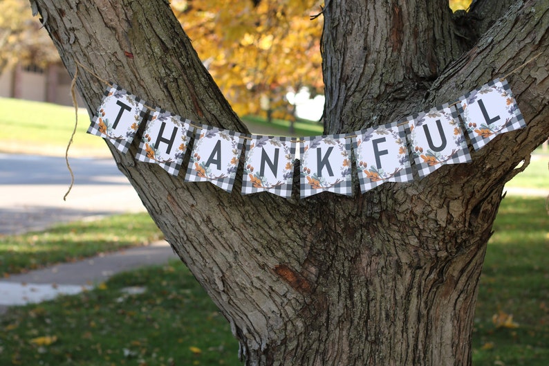 Thanksgiving Banner Printable DIY Buffalo Plaid Thankful Banner Printable Thanksgiving Decorations INSTANT DOWNLOAD image 4