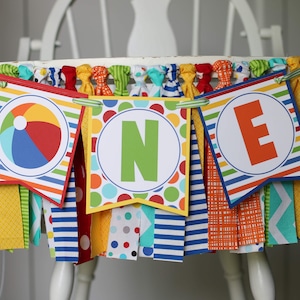 Beach Ball High Chair Fabric Garland, Summer Pool Party Beach Ball Birthday High Chair Decoration, High Chair Bunting, Fabric Banner