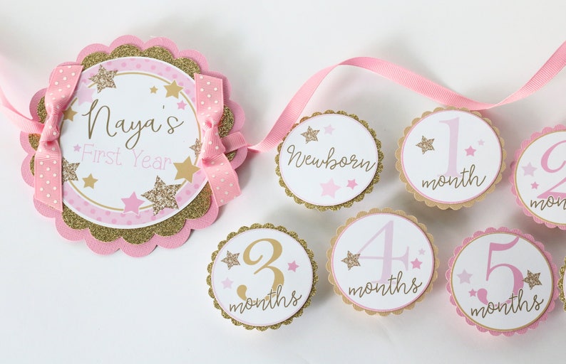 Twinkle Star Pink /& Gold Birthday Party Photo Banner 12 Month Photo Banner Twinkle Twinkle Little Star Birthday Photo Banner