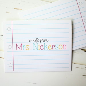 Personalized Teacher Notecards, Notebook Paper Stationery for Teachers, Personalized Gift, Set of 10 Folded Notecards + Envelopes