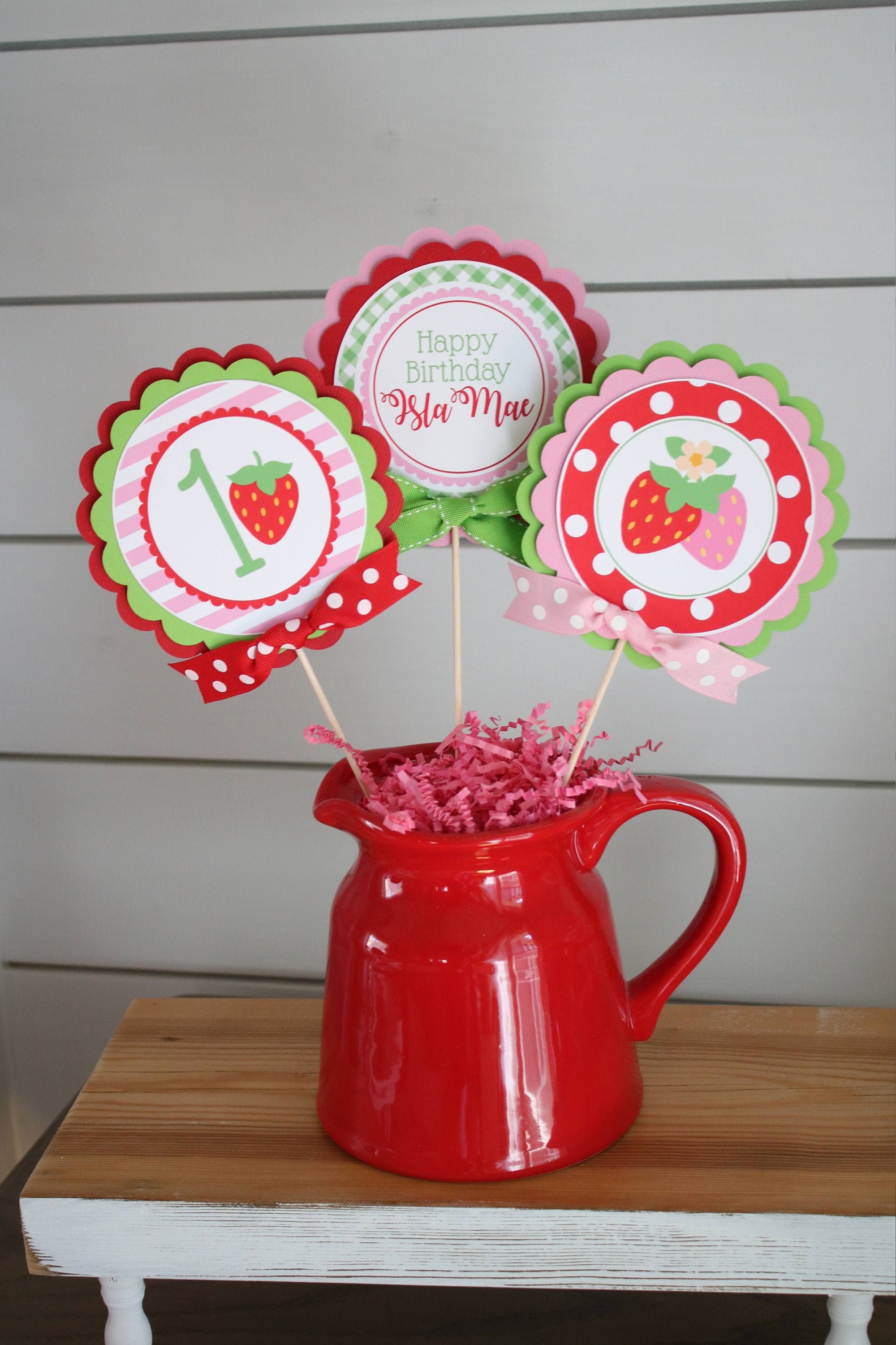 Strawberry Birthday Centerpiece Sticks, Berry First Birthday Party Table  Decorations, Strawberry Birthday Decor, Pink Red Green 