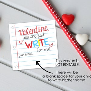 INSTANT DOWNLOAD - Pencil Valentine, Printable Pencil Valentine, Noncandy Valentine, Write Stuff Valentine Cards for School