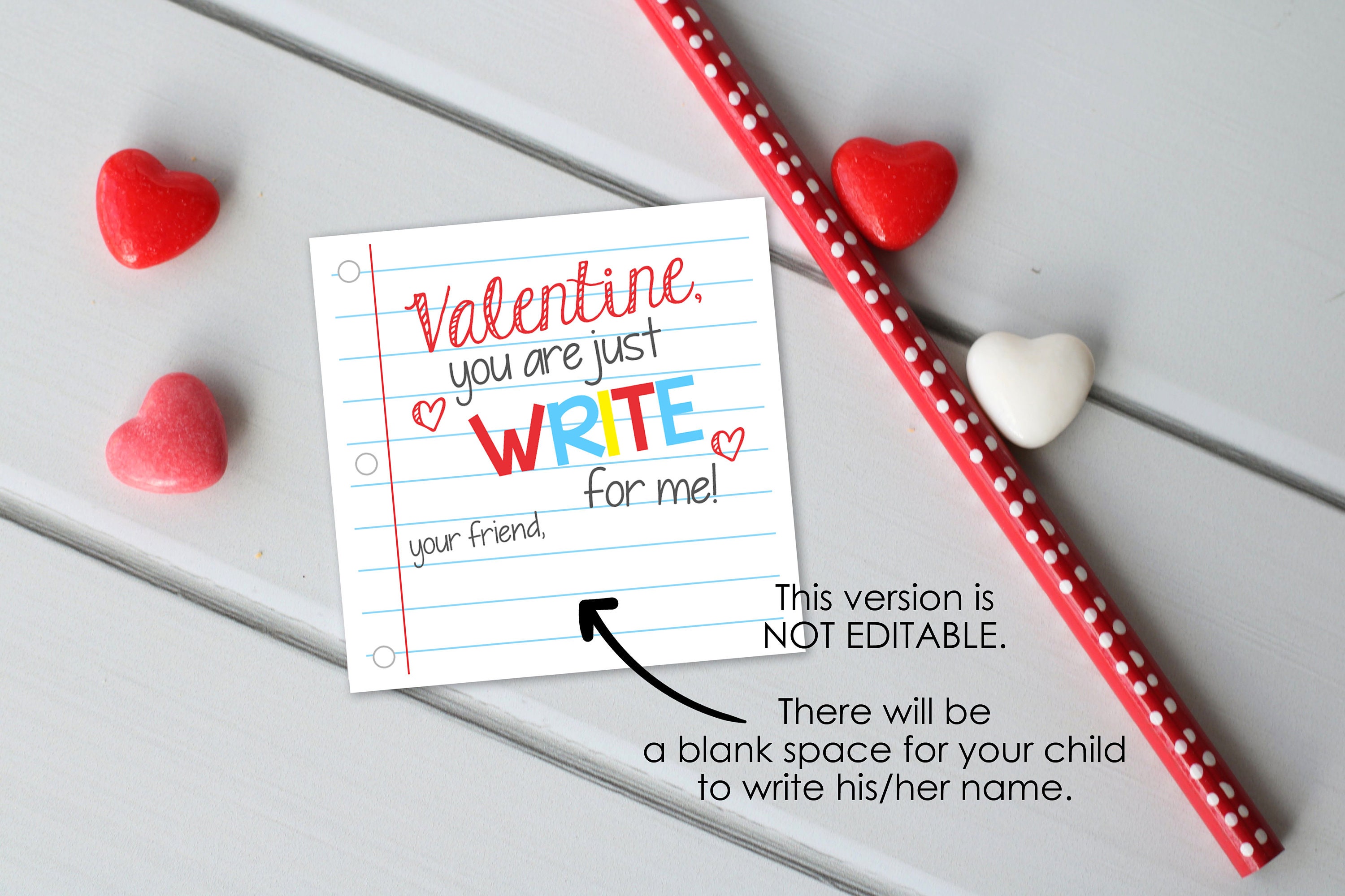 INSTANT DOWNLOAD Pencil Valentine, Printable Pencil Valentine, Noncandy  Valentine, Write Stuff Valentine Cards for School 