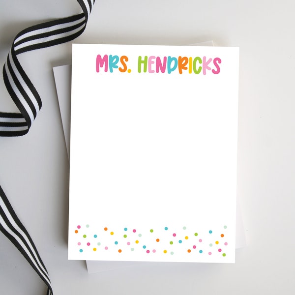 Personalized Teacher Notepad, Colorful Teacher Appreciation Gift, Personalized Teacher Gift, Gifts for Her, Style: Confetti