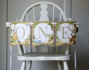 Winnie the Pooh First Birthday, Classic Pooh Banner, Pooh "Our Little Hunny", High Chair Banner, High Chair Decorations