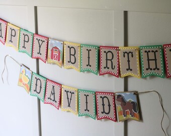 FarmAnimals Birthday Banner - Farm Happy Birthday Banner - Barnyard Animals Birthday - Farm Party Decorations Fully Assembled