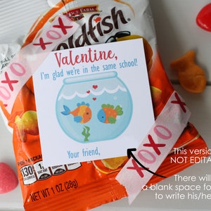 INSTANT DOWNLOAD Goldfish Valentine, Printable Fishing Valentine, Noncandy  Valentine, Preschool Valentine Cards 
