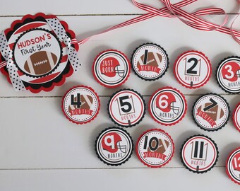 Football Birthday Photo Banner - Football First Down Birthday 12 Month Photo Banner - Baby's First Year Photo Banner - Red & Black