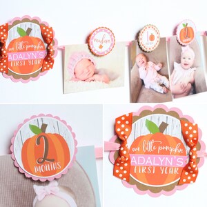 PUMPKIN GIRL Birthday Photo Banner - Little Pumpkin 12 Month Photo Banner - Fall First Birthday Party Photo Banner - Pink, Orange