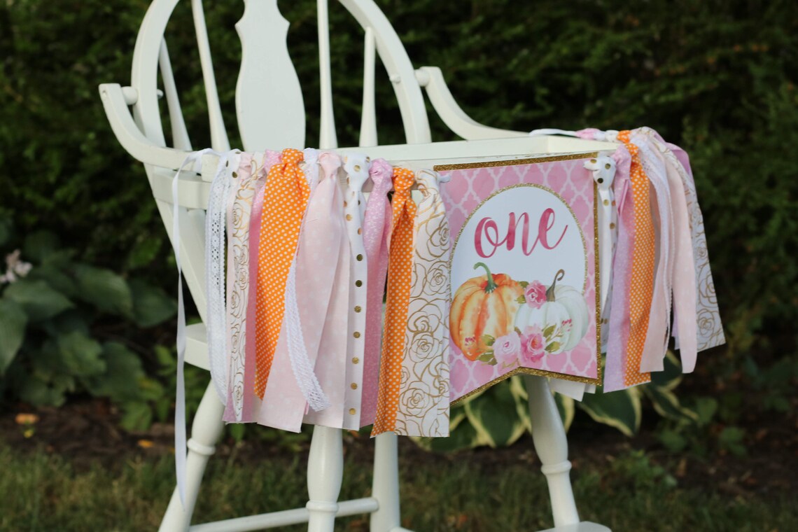Pumpkin Pink & Gold High Chair Banner Fabric Garland Pumpkin Etsy