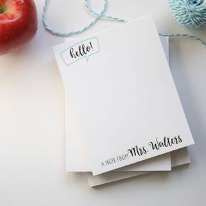 Teacher Appreciation Personalized Teacher Notepad - Teacher Appreciation Gift - Holiday Teacher Gift - Style: "Hello!"