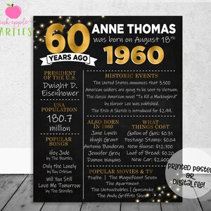 60th Birthday Chalkboard Poster, Back in 1960, 60 Years Ago Poster, 60th Birthday Gift, Milestone Birthday, Printed Poster OR Printable